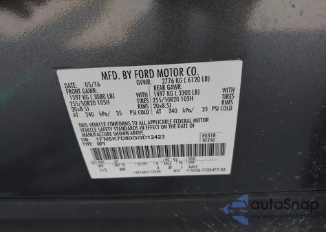 2016 Ford Explorer Xlt z USA, uszkodzony, nr VIN 1FM5K7D80GGD12423